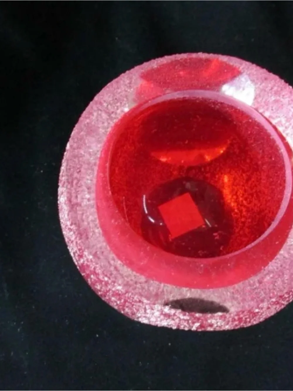 Vintage Saks Fifth Avenue Red Frosted Glass Crystal Candle Holder